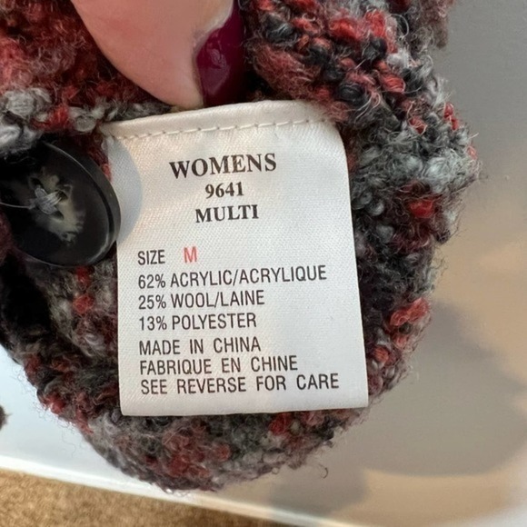 Woolrich Womens Cardigan Sweater Gray Red Marled Long Sleeve Mock Neck Med - Picture 8 of 10